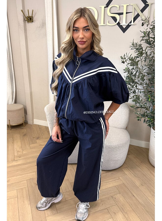 NAVY BLUE - 'ADRIA SET' - STRIPED JACKET + JOGGER SET