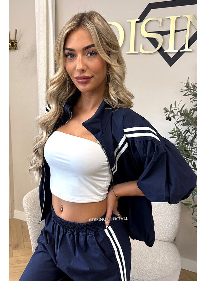 NAVY BLUE - 'ADRIA SET' - STRIPED JACKET + JOGGER SET