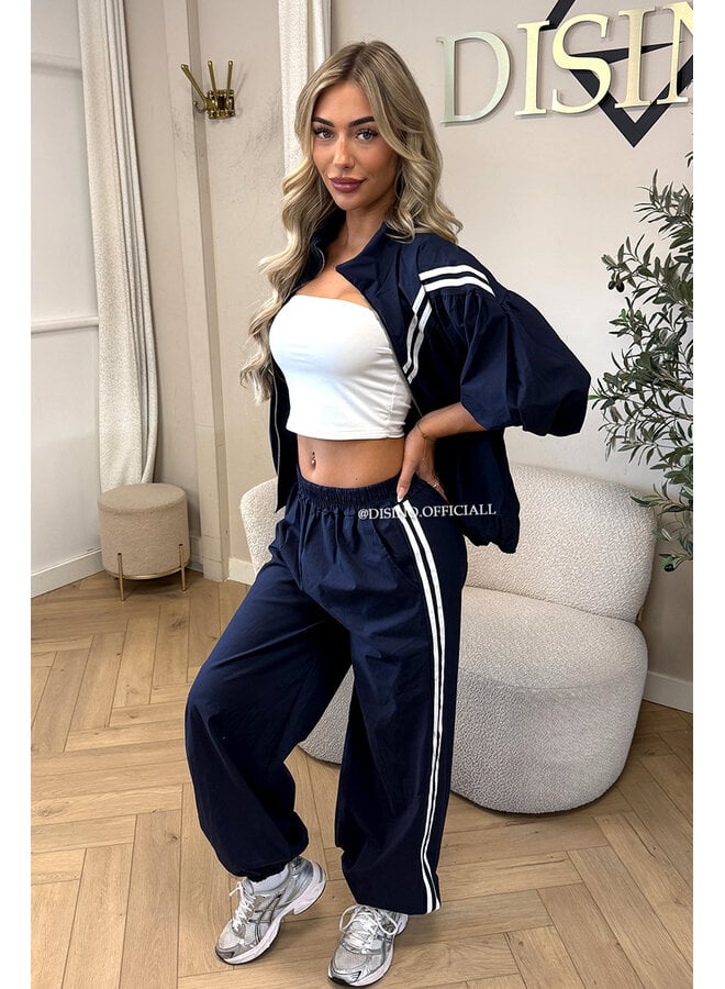 NAVY BLUE - 'ADRIA SET' - STRIPED JACKET + JOGGER SET