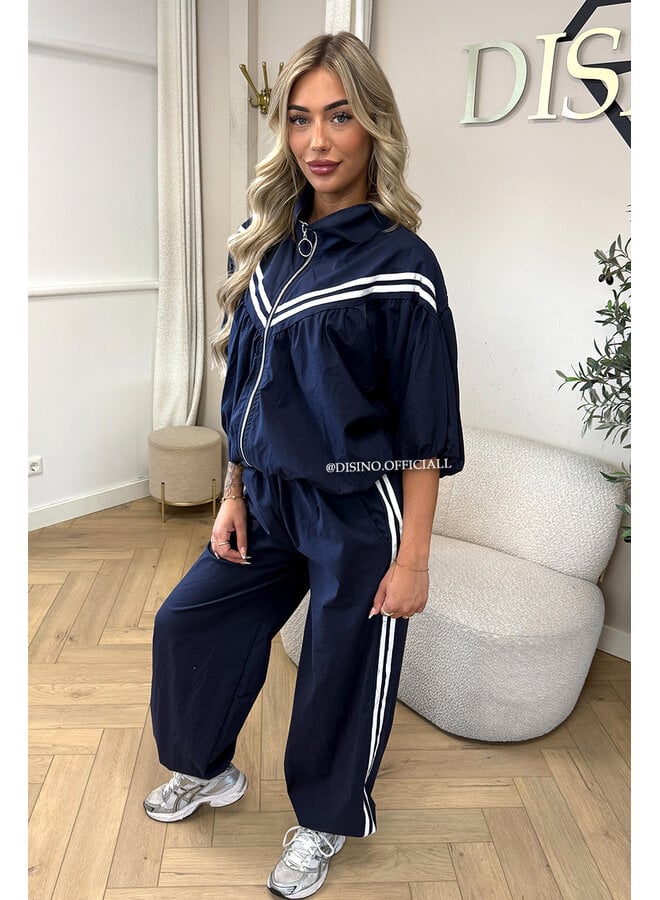 NAVY BLUE - 'ADRIA SET' - STRIPED JACKET + JOGGER SET