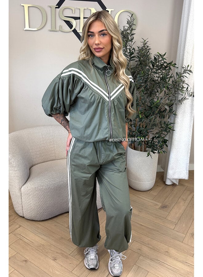 GREEN - 'ADRIA SET' - STRIPED JACKET + JOGGER SET
