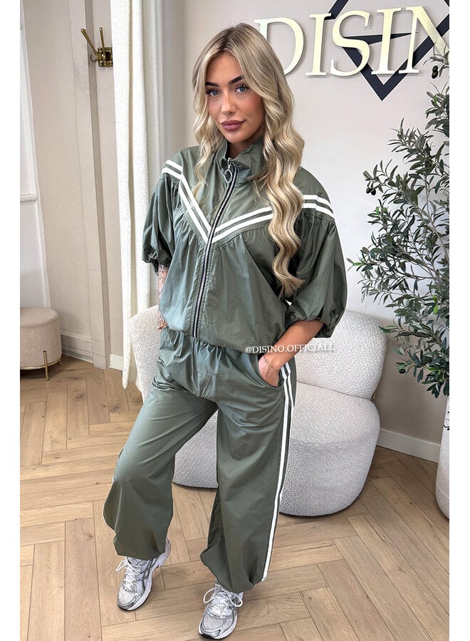 GREEN - 'ADRIA SET' - STRIPED JACKET + JOGGER SET