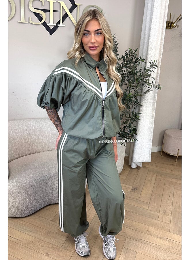 GREEN - 'ADRIA SET' - STRIPED JACKET + JOGGER SET