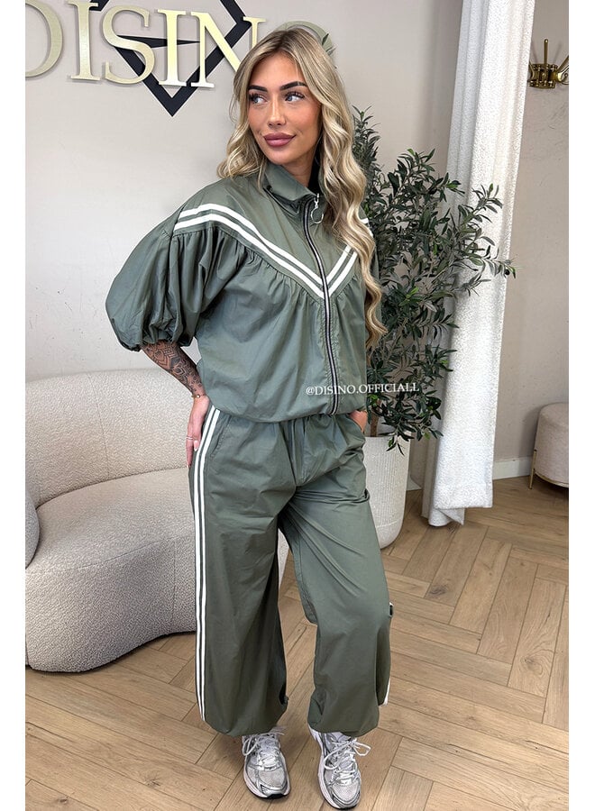 GREEN - 'ADRIA SET' - STRIPED JACKET + JOGGER SET