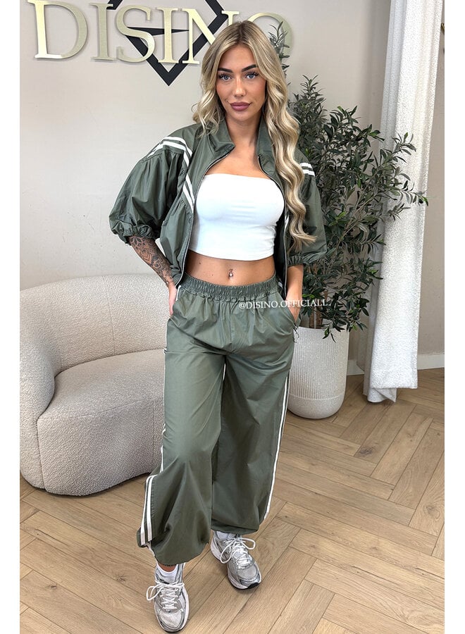GREEN - 'ADRIA SET' - STRIPED JACKET + JOGGER SET