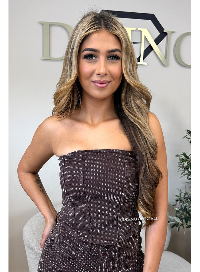 CHOCO - 'CELINA TOP' - EXCLUSIVE DIAMONDS ALL OVER DENIM CORSET TOP