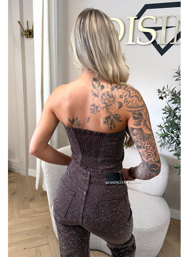 CHOCO - 'CELINA TOP' - EXCLUSIVE DIAMONDS ALL OVER DENIM CORSET TOP