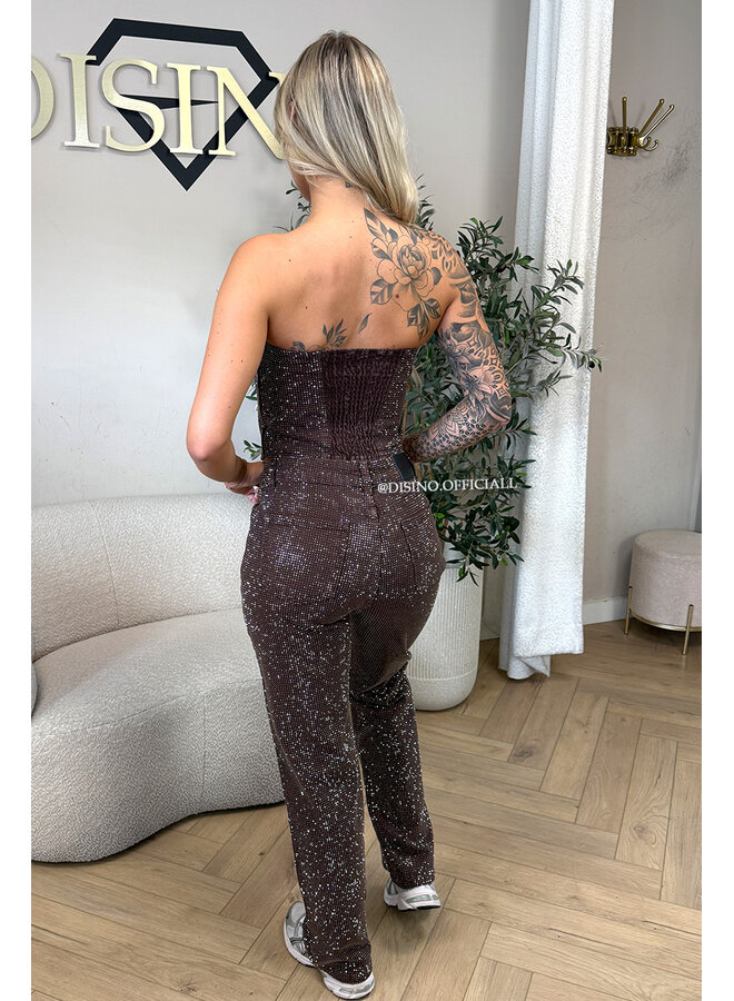 CHOCO - 'CELINA TOP' - EXCLUSIVE DIAMONDS ALL OVER DENIM CORSET TOP