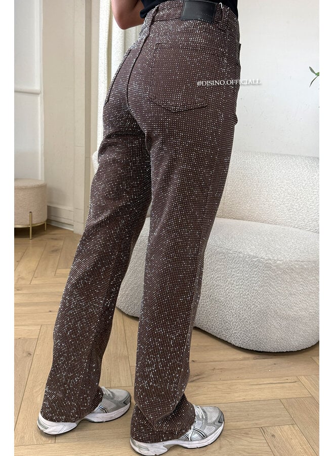 CHOCO - 'CELINA DIAMONDS JEANS' - EXCLUSIVE STRETCH RHINESTONE WIDE LEG JEANS