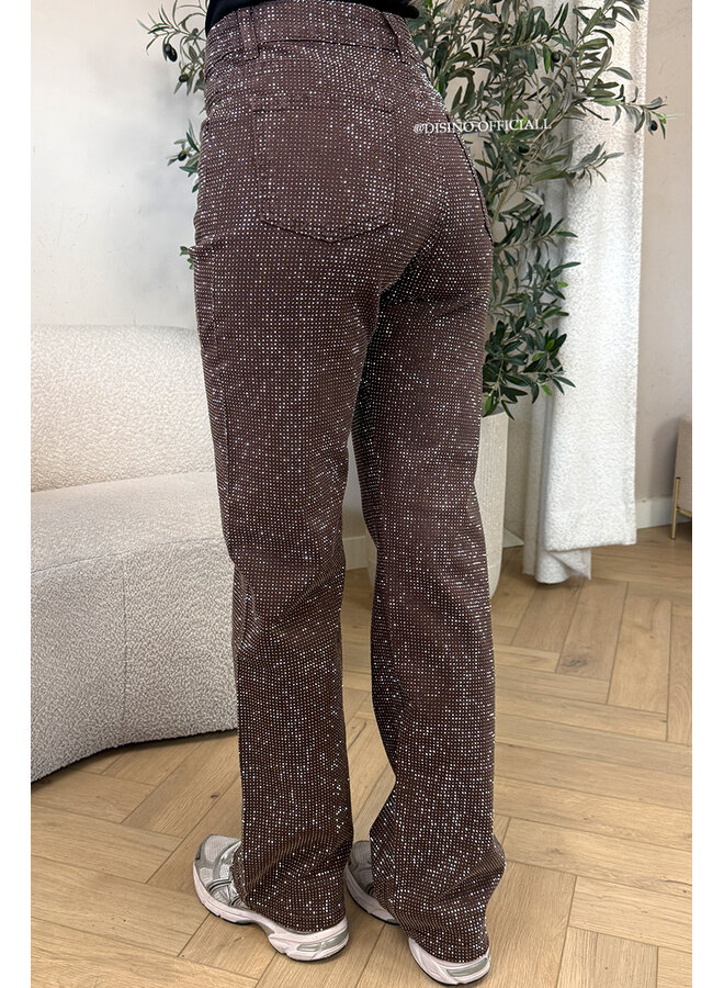 CHOCO - 'CELINA DIAMONDS JEANS' - EXCLUSIVE STRETCH RHINESTONE WIDE LEG JEANS