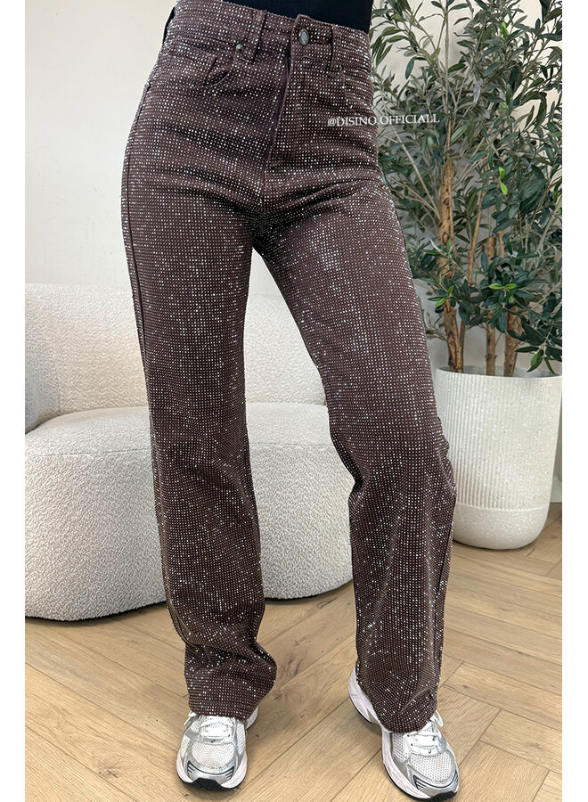 CHOCO - 'CELINA DIAMONDS JEANS' - EXCLUSIVE STRETCH RHINESTONE WIDE LEG JEANS