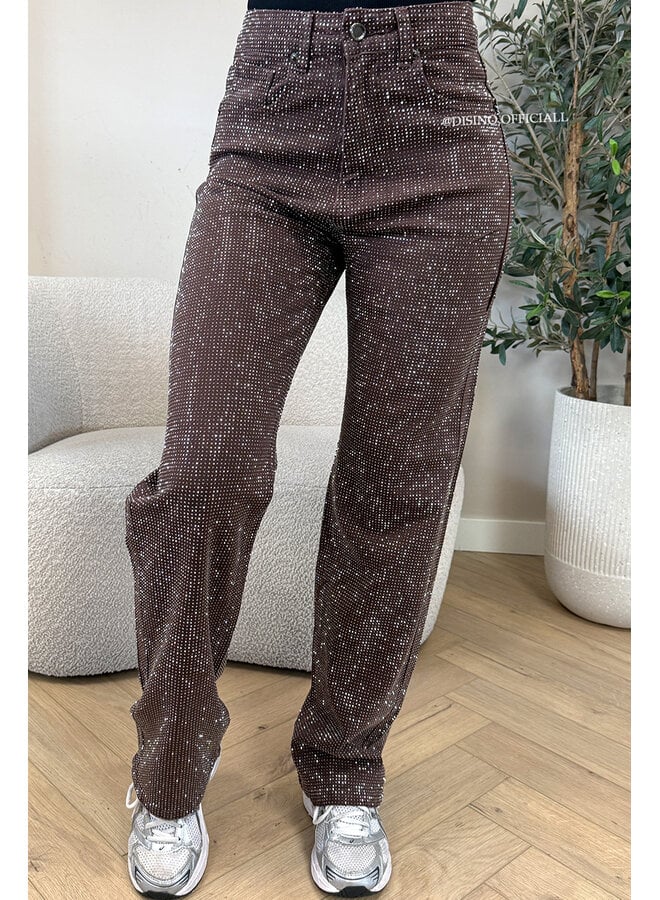 CHOCO - 'CELINA DIAMONDS JEANS' - EXCLUSIVE STRETCH RHINESTONE WIDE LEG JEANS