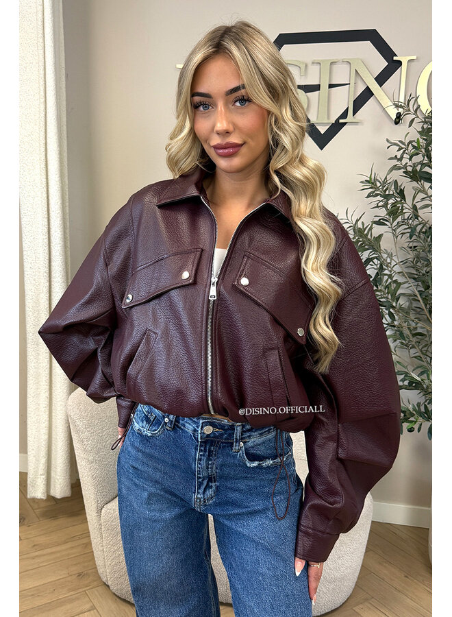 BURGUNDY - 'ALAYA JACKET' - PREMIUM QUALITY CROPPED LEATHER JACKET