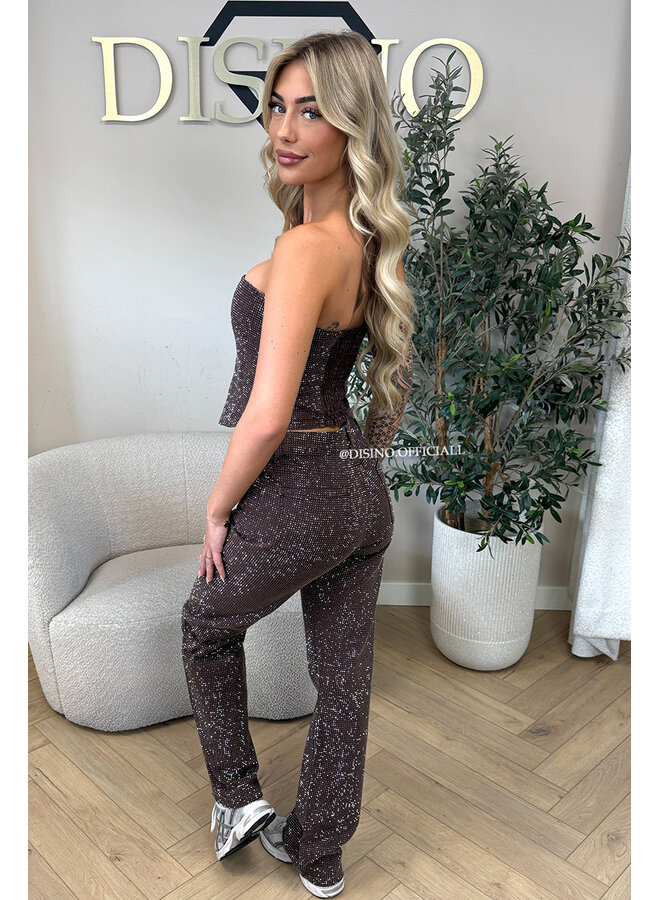 CHOCO - 'CELINA DIAMONDS JEANS' - EXCLUSIVE STRETCH RHINESTONE WIDE LEG JEANS