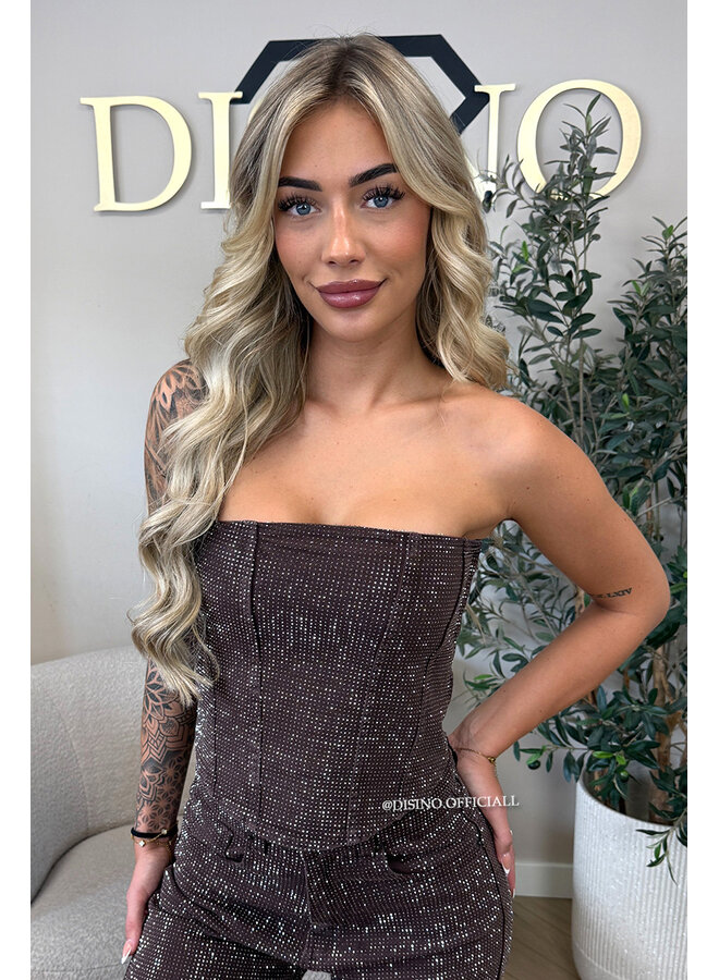 CHOCO - 'CELINA TOP' - EXCLUSIVE DIAMONDS ALL OVER DENIM CORSET TOP