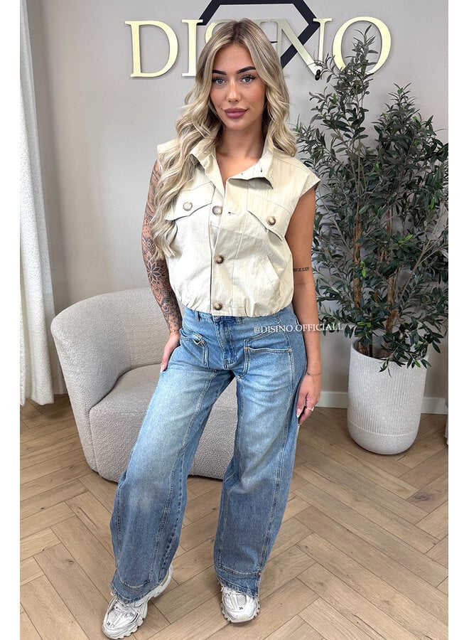 BEIGE - 'HAILEY GILET' - PREMIUM CARGO GILET TOP