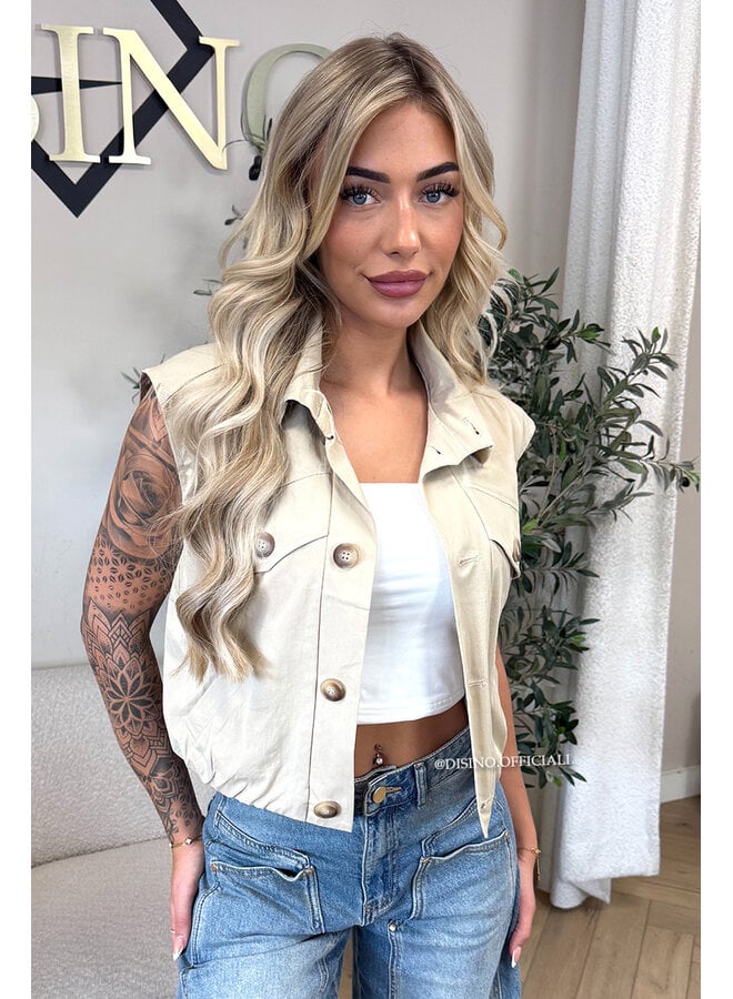 BEIGE - 'HAILEY GILET' - PREMIUM CARGO GILET TOP