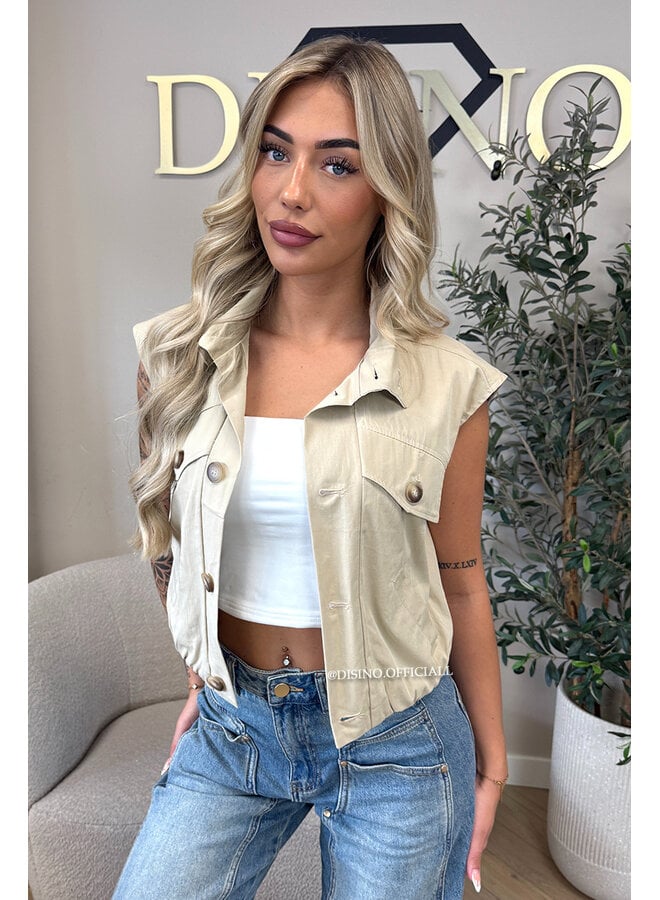 BEIGE - 'HAILEY GILET' - PREMIUM CARGO GILET TOP