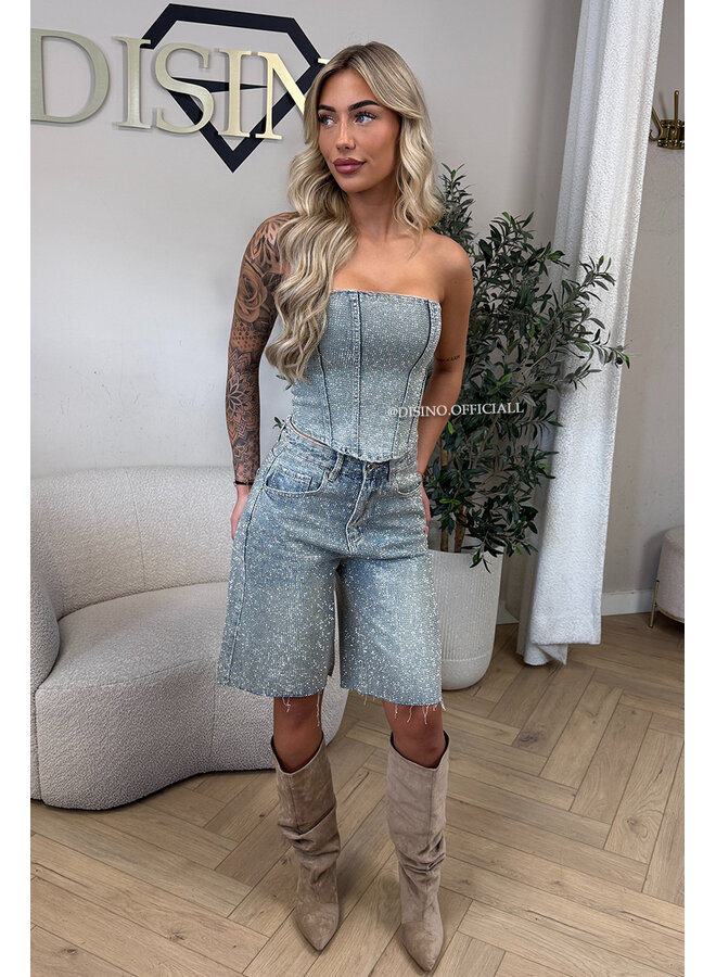 VINTAGE BLUE - 'CELINA DIAMONDS JORT' - EXCLUSIVE STRETCH BERMUDA SHORTS