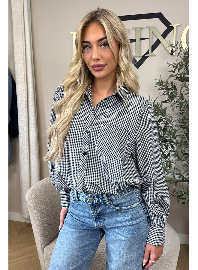 BLACK/WHITE - 'NENA V2 BLOUSE' - CHECKED CROPPED BLOUSE