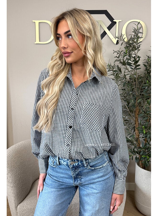 BLACK/WHITE - 'NENA V2 BLOUSE' - CHECKED CROPPED BLOUSE