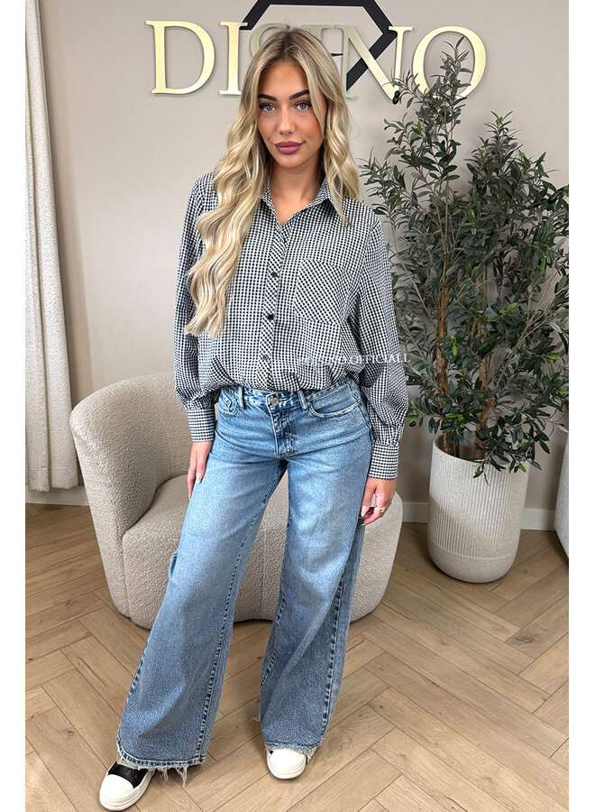 BLACK/WHITE - 'NENA V2 BLOUSE' - CHECKED CROPPED BLOUSE