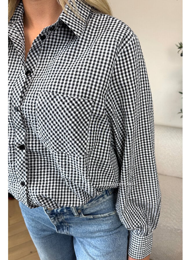 BLACK/WHITE - 'NENA V2 BLOUSE' - CHECKED CROPPED BLOUSE