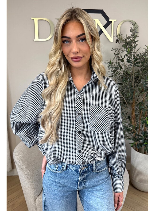 BLACK/WHITE - 'NENA V2 BLOUSE' - CHECKED CROPPED BLOUSE