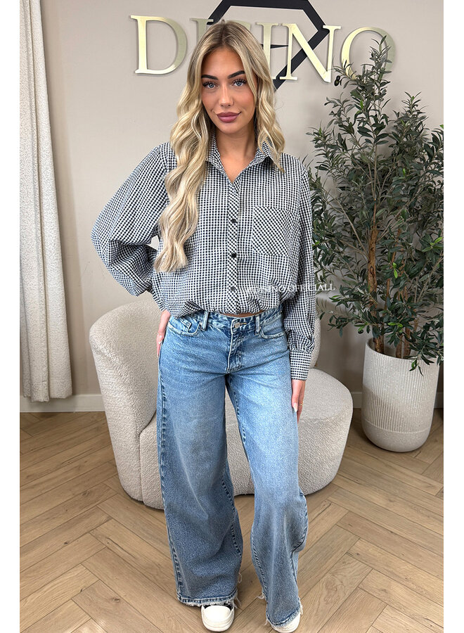 BLACK/WHITE - 'NENA V2 BLOUSE' - CHECKED CROPPED BLOUSE