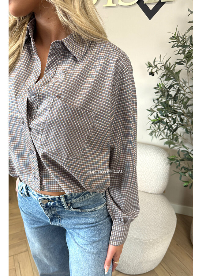 TAUPE - 'NENA V2 BLOUSE' - CHECKED CROPPED BLOUSE