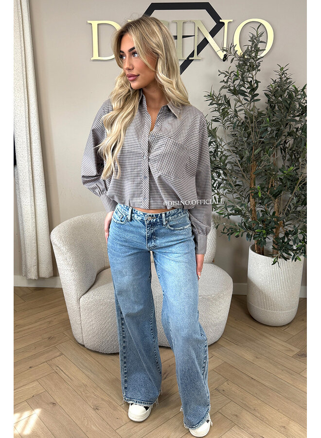 TAUPE - 'NENA V2 BLOUSE' - CHECKED CROPPED BLOUSE