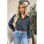 NAVY BLUE - 'NENA V2 BLOUSE' - CHECKED CROPPED BLOUSE