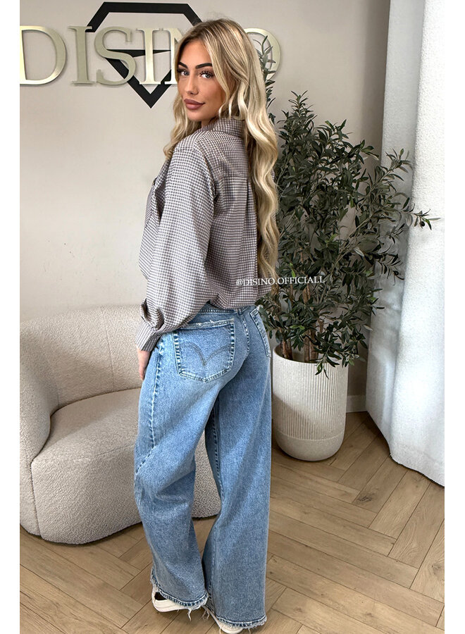 BLUE - 'LEXIE JEANS' - WAIST DETAIL PERFECT STRETCH BAGGY JEANS