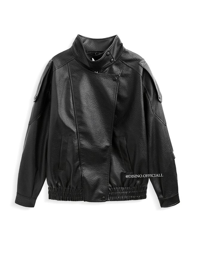 BLACK - 'ZORA JACKET' - PREMIUM OVERSIZED HIGH NECK LEATHER BOMBER JACKET