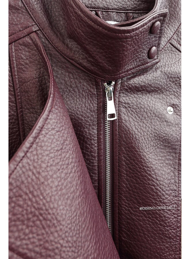 CHERRY - 'ZORA JACKET' - PREMIUM OVERSIZED HIGH NECK LEATHER BOMBER JACKET