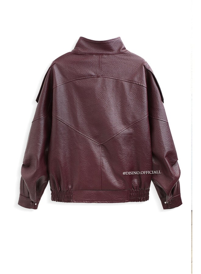CHERRY - 'ZORA JACKET' - PREMIUM OVERSIZED HIGH NECK LEATHER BOMBER JACKET