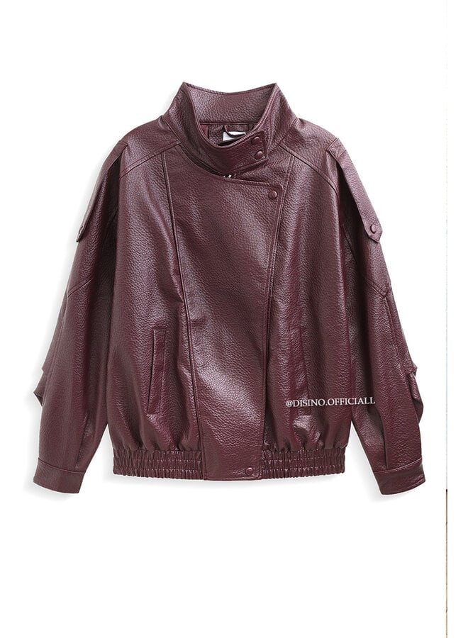 CHERRY - 'ZORA JACKET' - PREMIUM OVERSIZED HIGH NECK LEATHER BOMBER JACKET