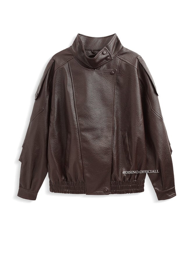 CHOCO - 'ZORA JACKET' - PREMIUM OVERSIZED HIGH NECK LEATHER BOMBER JACKET