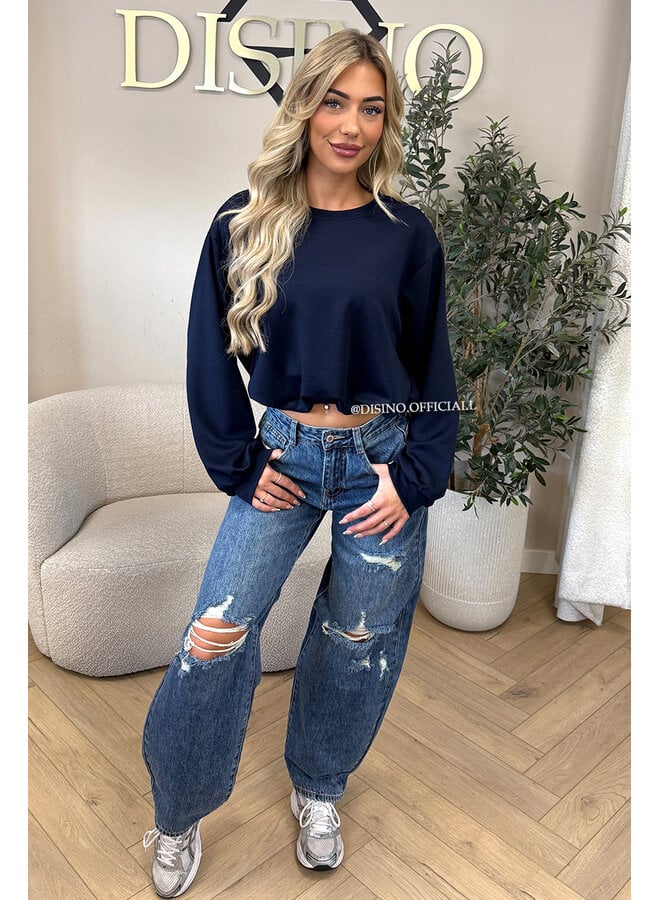 NAVY BLUE - 'ALBA SWEATER' - OVERSIZED CROPPED SWEATER