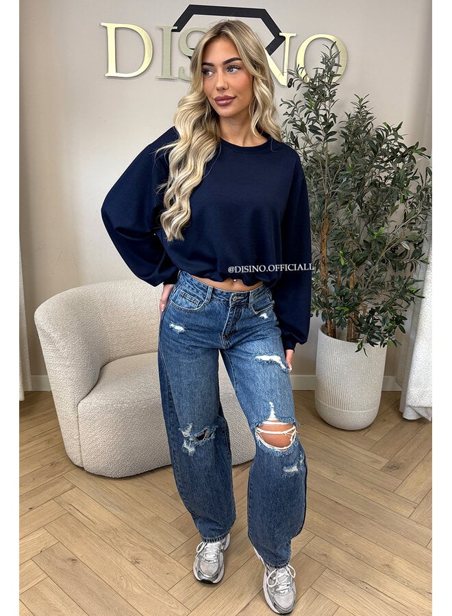 NAVY BLUE - 'ALBA SWEATER' - OVERSIZED CROPPED SWEATER