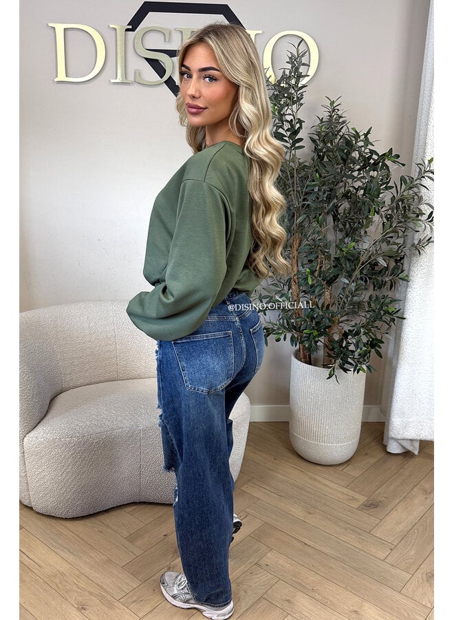 ARMY GREEN - 'ALBA SWEATER' - OVERSIZED CROPPED SWEATER