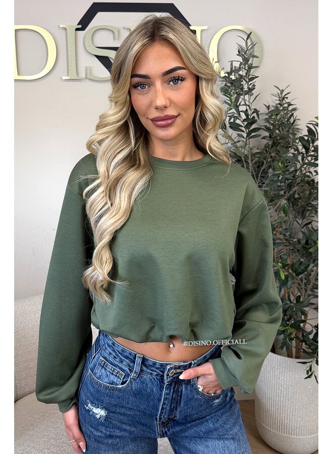 ARMY GREEN - 'ALBA SWEATER' - OVERSIZED CROPPED SWEATER