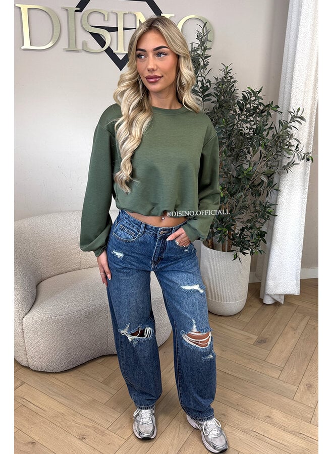 ARMY GREEN - 'ALBA SWEATER' - OVERSIZED CROPPED SWEATER