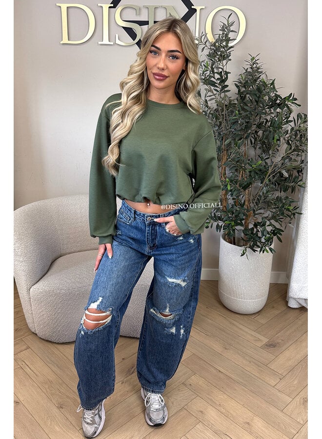 ARMY GREEN - 'ALBA SWEATER' - OVERSIZED CROPPED SWEATER
