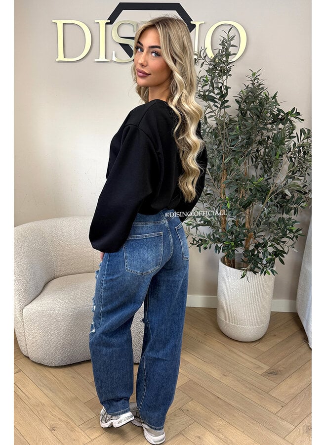 BLACK - 'ALBA SWEATER' - OVERSIZED CROPPED SWEATER