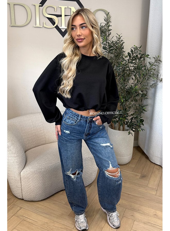 BLACK - 'ALBA SWEATER' - OVERSIZED CROPPED SWEATER