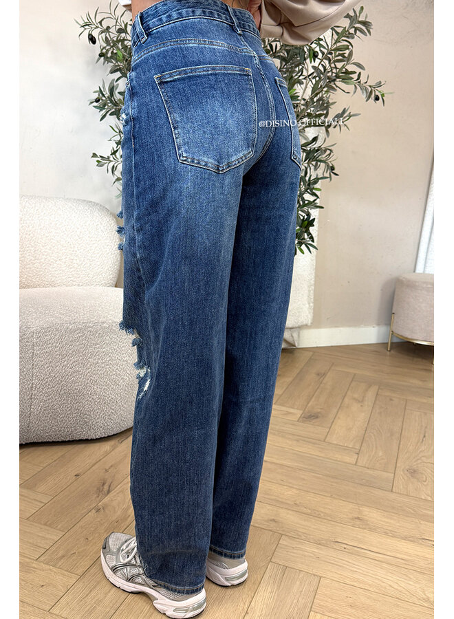 DARK BLUE - 'CAIANO JEANS' - RIPPED STRETCH BALLOON LEG JEANS