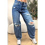 DARK BLUE - 'CAIANO JEANS' - RIPPED STRETCH BALLOON LEG JEANS