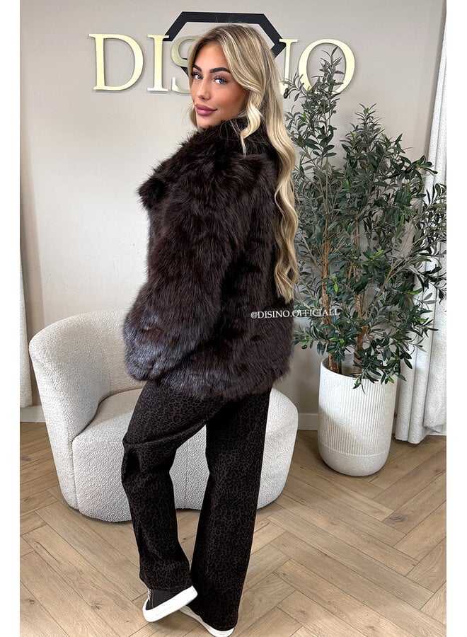 COFFEE - 'SELMA COAT' - FLUFFY FAUX FUR OVERSIZED COAT