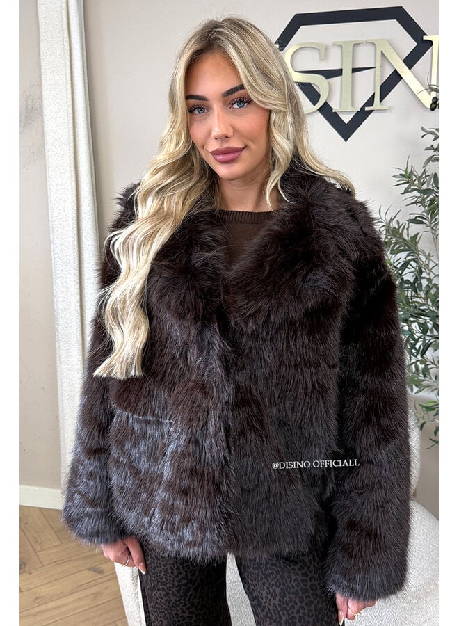 COFFEE - 'SELMA COAT' - FLUFFY FAUX FUR OVERSIZED COAT
